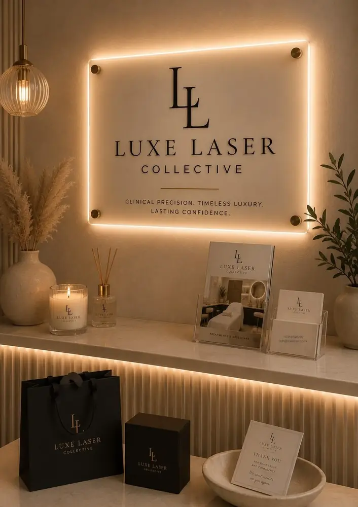 Luxe Laser Collective reception with illuminated sign