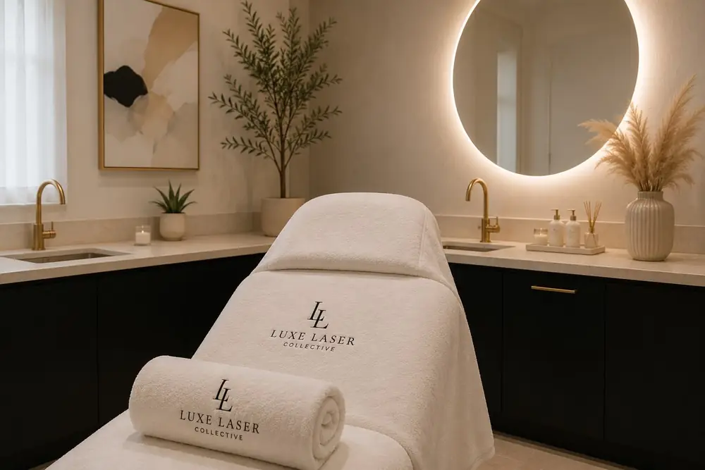 Treatment chair with Luxe Laser Collective towels