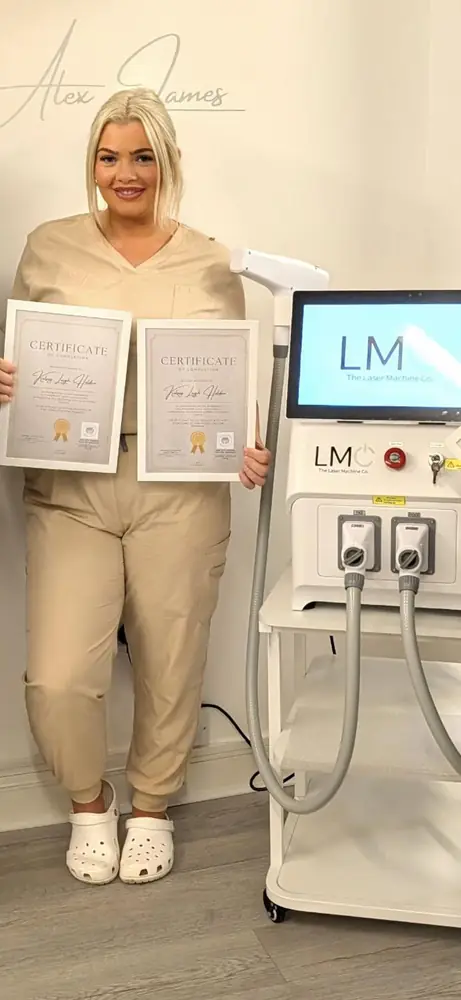 Kelsea Holden with her laser training certificates